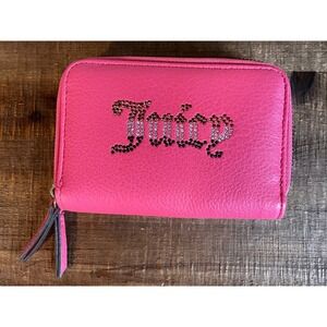 Juicy Couture Pink Rhinestone Logo Zip Around Wallet Wristlet